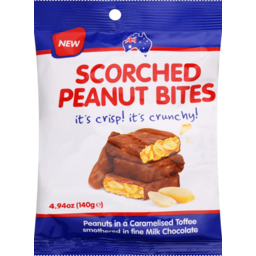 Photo of Cooks Scorched Peanut Bites Choc Coated Peanut Toffee Brittle. Scorched Peanut Bites 140 Each