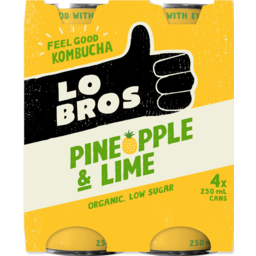 Photo of Lo Bros Organic Kombucha Pineapple & Lime Sparkling Live Cultured Drink 4x250ml