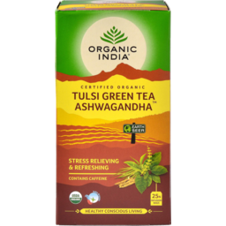 Photo of Organic India Tulsi Green Tea Ashwagandha Infusion Bags 25 Pack 53g