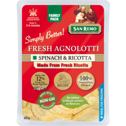 Photo of San Remo Fresh Agnolotti Spinach & Ricotta Family Pack 625g