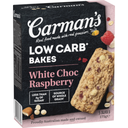 Photo of Carman's Low Carb Bakes White Choc Raspberry 5 Pack 175g