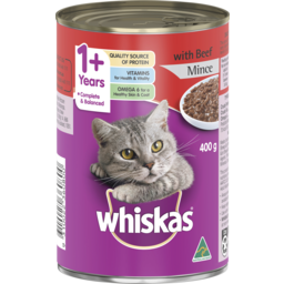 Photo of Whiskas 1+ Years Adult Wet Cat Food With Beef Mince Can 400g