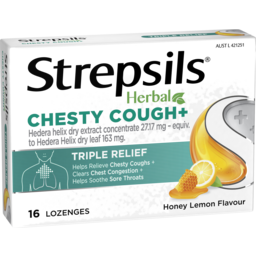 Photo of Strepsils Herbal Chesty Cough+ Triple Relief Sore Throat Lozenges Honey Lemon 16s 
