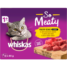 Photo of Whiskas 1+ Years So Meaty Poultry Dishes In Gravy Cat Food Pouches Multipack 12x85g