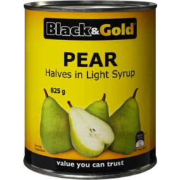 Photo of Black & Gold Pear Halves in Light Syrup 825gm