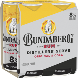 Photo of Bundaberg Rum Bundaberg Distillers' Serve 8% 4 Pack 250ml 250ml