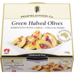 Photo of Penfield Food Co Green Halved Olives Marinated With Garlic Chilli & Herbs