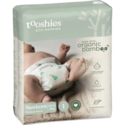 Photo of Tooshies Eco Nappies With Organic Bamboo Size 1 Newborn 3-5kg 52pk