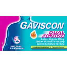Photo of Gaviscon Dual Action Peppermint Indigestion & Heartburn Relief Chewable Tablets 32 Pack