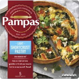 Photo of Pampas Shortcrust Pastry 25% Reduced Fat Frozen 5 Sheets 1kg
