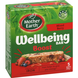 Photo of Mother Earth Wellbeing Boost Muesli Bar Mixed Berry 5 Bars 200g