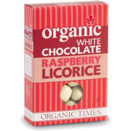 Photo of Organic Times - White Chocolate Coated Raspberries