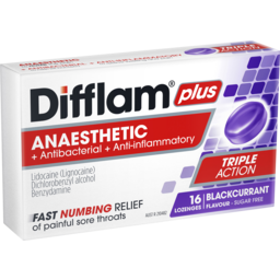 Photo of Difflam Plus Anaesthetic Sore Throat Lozenges Blackcurrant Flavour 16