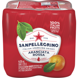 Photo of Sanpellegrino Italian Sparkling Drinks Aranciata Rossa (Blood Orange) 4 X 330ml Cans 4.0x330ml
