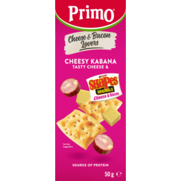 Photo of Primo Cheesy Kabana Tasty Cheese & Cheese & Bacon Shapes 50g