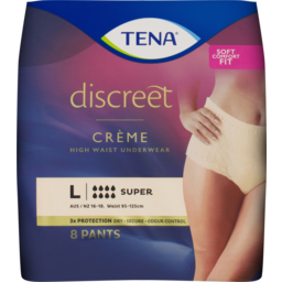 Photo of Tena Women Discreet Creme High Waist Underwear Super Large Waist 95-125cm Incontinence Pants 8 Pack