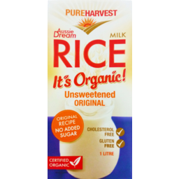 Photo of Pure Harvest Organic Rice Aussie Dream Unsweetened Original Long Life Milk 1l