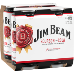Photo of Jim Beam Bourbon & Cola Can 375ml 4pk