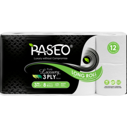 Photo of Paseo Toilet Paper 3 Ply Long Roll White 8 Pack