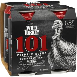 Photo of Wild Turkey 101 Premium Blend Kentucky Straight Bourbon Whiskey & Cola Cans 4x375ml