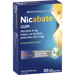 Photo of Nicabate Gum Stop Smoking Nicotine 4mg Extra Strength Extra Fresh Mint Coated Chewing Gum 30 Pack
