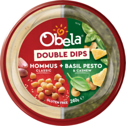 Photo of Obela Double Dips Classic Hommus + Basil Pesto & Cashews