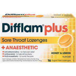 Photo of Difflam Plus Anaesthetic Sore Throat Lozenges Honey & Lemon Flavour 16s