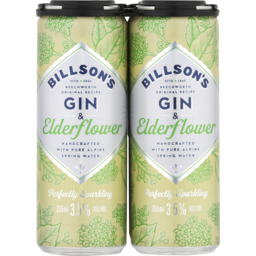 Photo of Billson's Gin & Elderflower 4 X .0x355ml