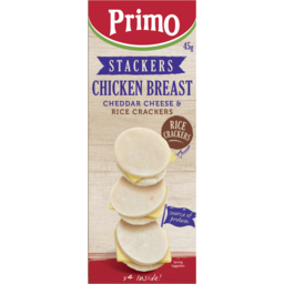 Photo of Primo Stackers Chicken Breast Cheddar Cheese & Rice Crackers 45g