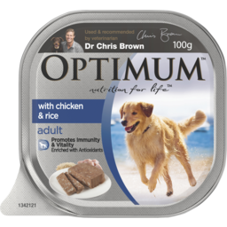Photo of Optimum Adult Chicken & Rice Wet Dog Food 100g Tray 100g