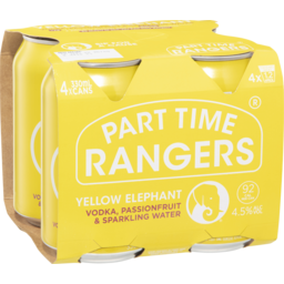 Photo of Part Time Rangers Yellow Elephant Vodka Passionfruit 330ml 4 Pack
