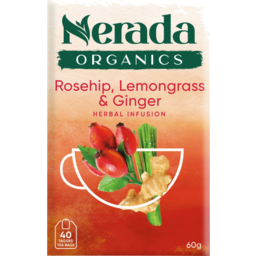 Photo of Nerada Organics Rosehip Lemongrass & Ginger Herbal Infusion Tea Bags 40 Pack