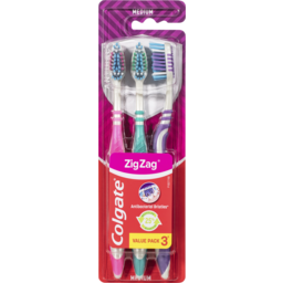 Photo of Colgate Zig Zag Toothbrush, Value 3 Pack, Medium Bristles, Deep Interdental Clean 
