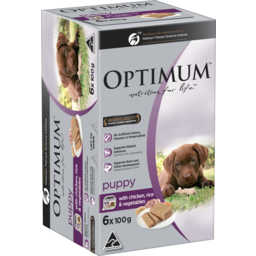 Photo of Optimum With Chicken Rice & Vegetables Puppy Dog Food 6x100g