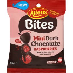 Photo of Allen's Bites Chocolate Mini Dark Chocolate Raspberries 120g