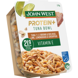 Photo of John West Tuna Protein+ Vitamin E Tuna Bowls with Brown & Red Rice, Lime, Lemongrass & Chickpeas