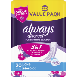 Photo of Always Discreet Long 20 Pads Value Pack For Bladder Leak And Adult Incontinence