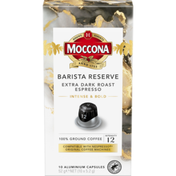 Photo of Moccona Barista Reserve Extra Dark Roast Espresso Intensity 12 Coffee Capsules 10 Pack 52g