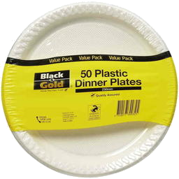 Photo of Black & Gold Plastic Dinner Plates 230mm 50pk