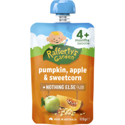Photo of Raffertys Garden Pumpkin Apple & Sweetcorn + Nothing Else 4+ Months Smooth Baby Food 120g
