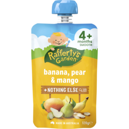 Photo of Raffertys Garden Banana Pear & Mango + Nothing Else 4+ Months Smooth Baby Food 120g