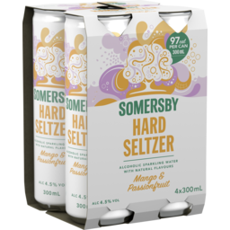 Photo of Somersby Hard Seltzer Mango & Passionfruit 4.5% Can 300ml 4 Pack