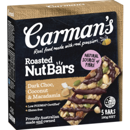Photo of Carmans Roasted Nut Bar Dark Choc, Coconut & Macadamia 5pk 160g