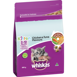 Photo of Whiskas Kitten Dry Cat Food Chicken & Tuna Flavours Bag 800g