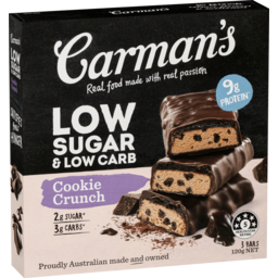 Photo of Carman's Low Sugar & Low Carb Bars Cookie Crunch 3 Pack 120g