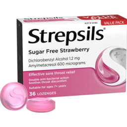 Photo of Strepsils Lozenges Sore Throat Relief Sugar Free Strawberry 36 Pack 