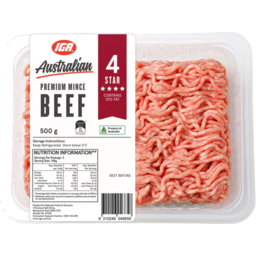 Photo of IGA Beef Mince Premium 4 Star 500gm