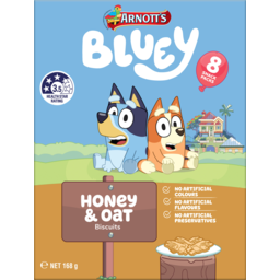 Photo of Arnotts Bluey Honey & Oat Biscuits 8 Snack Packs 168g