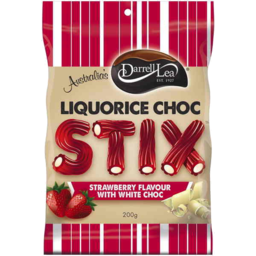 Photo of Darrell Lea Liquorice Choc Stix Bites Strawberry White 200gm
