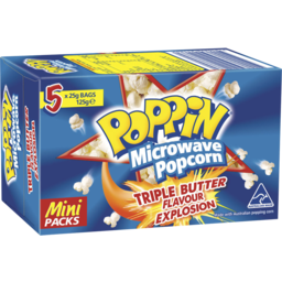 Photo of Poppin Microwave Popcorn Triple Butter Flavour Explosion Mini Packs 5x25gm